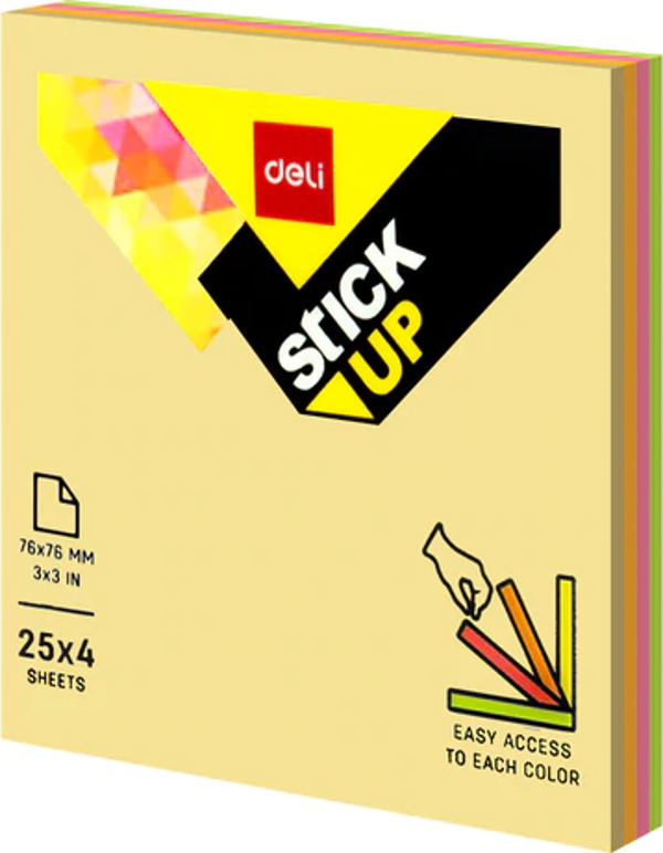 DELİ A02002 YAPIŞKANLI NOT KAĞIDI 76x76 100 YAPRAK 4 RENK - Image 1