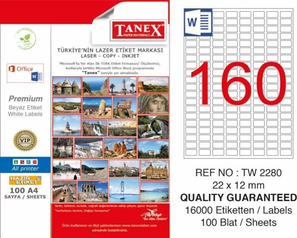 Tanex TW-2280 Laser Etiketi (22 x 12 mm) - Image 1