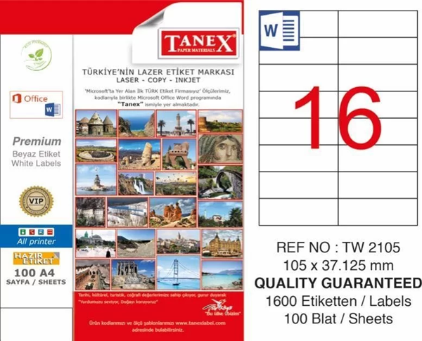 Tanex TW-2105 Laser Etiketi (105 x 37,125 mm) - Image 1