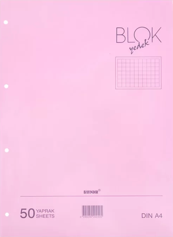 BAYINDIR KLASÖR YEDEĞİ A4 KARELİ 50 YAPRAK PEMBE - Image 1