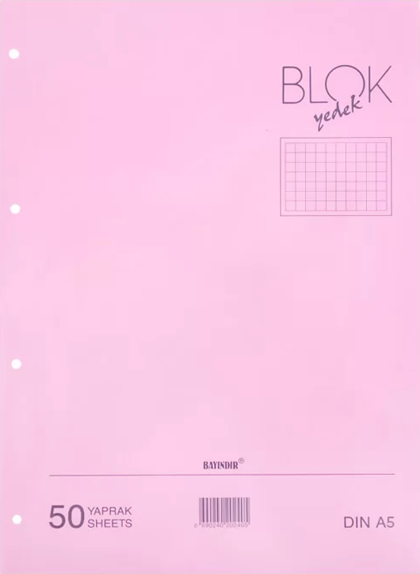 BAYINDIR KLASÖR YEDEĞİ A5 KARELİ 50 YAPRAK PEMBE - Image 1