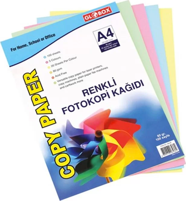 GLOBOX 6536 RENKLİ FOTOKOPİ KAĞIDI KARIŞIK 100LÜ - Image 1