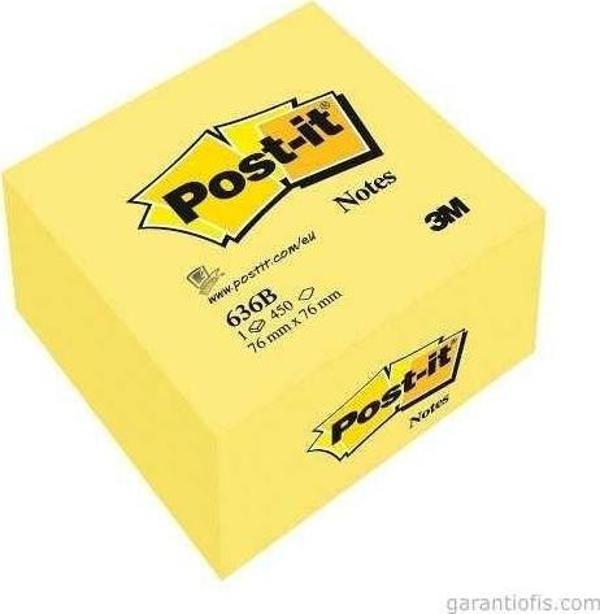 Post-it 636B Kanarya Sarısı Küp Not Kağıdı (76x76mm - 450 Yaprak) - Image 1