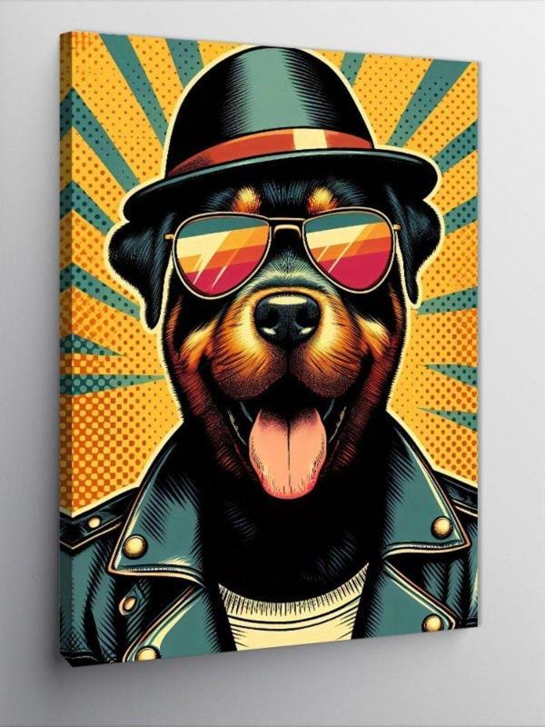Tablomega Kanvas Tablo Dil Çıkaran Sevimli Şapkalı Köpek - Image 1
