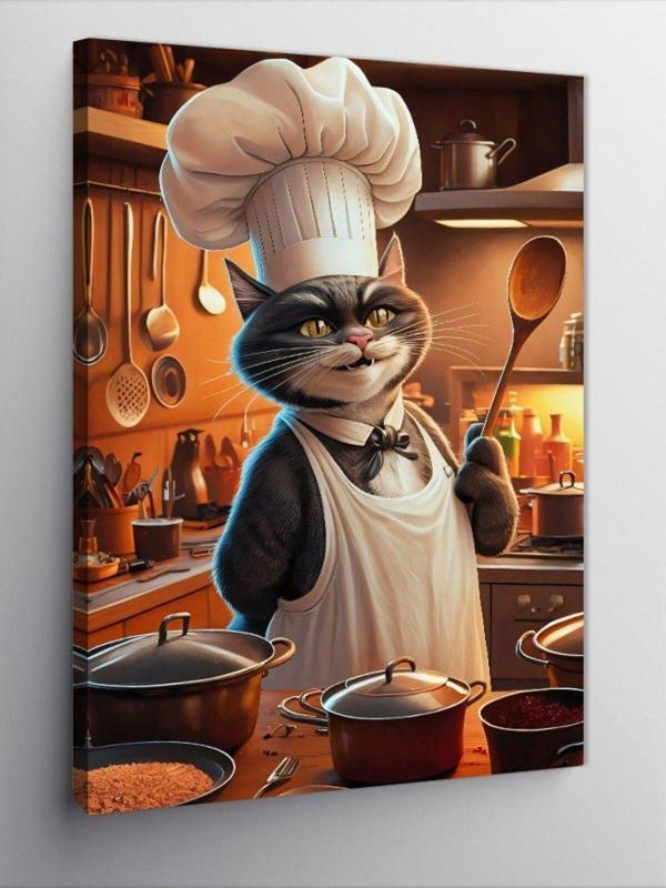 Tablomega Kanvas Tablo Aşçı Şef Kedi Mutfakta - Image 1