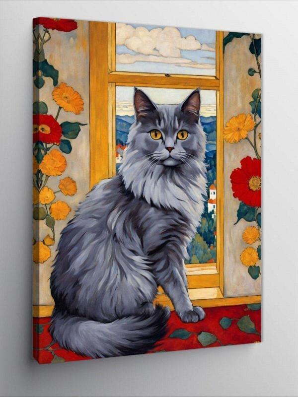 Tablomega Kanvas Tablo Kül Rengi Kedi - Image 1
