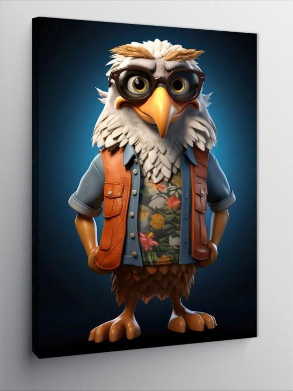 Tablomega Kanvas Tablo Gözlüklü Çizgi Film Kartal - Image 1