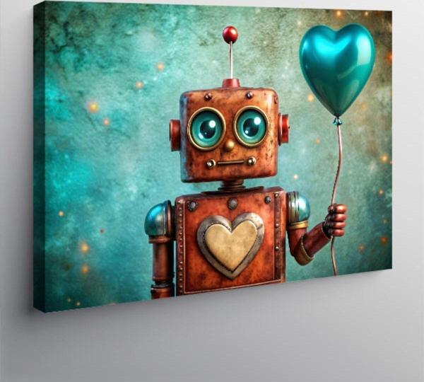 Tablomega Kanvas Tablo Balon Tutan Sevimli Robot - Image 1