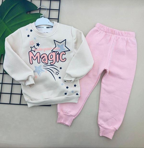 Extra Çarşı Kız 2/5 Yaş Baskılı 3 İp Eşofman Takım - Image 1