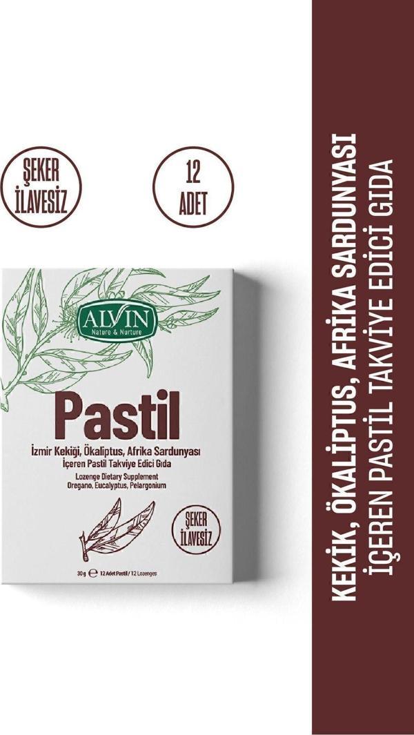 Alvin Kekik Okaliptus Afrika Sardunyası Vitamin C Içeren Pastil Takviye Edici Gıda 12 Adet Pastil - Image 1