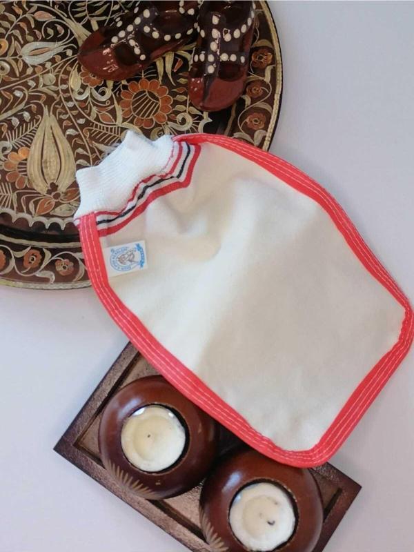 Eker Kırmızı Biyeli Hızlıgiy Kese-Banyo Ve Duş Kesesi-Lastikli Kese-Doğal Özel Dokuma-Standart Kese - Image 1