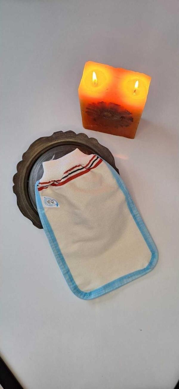 Eker Mavi Biyeli Hızlıgiy Kese-Banyo Ve Duş Kesesi-Lastikli Kese-Doğal Özel Dokuma-Standart Kese - Image 1