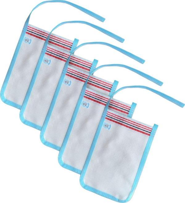 Eker Mavi Biyeli Kese Seti-5 Adet-Banyo Ve Duş Kesesi-Doğal Özel Dokuma-Standart Kese - Image 1