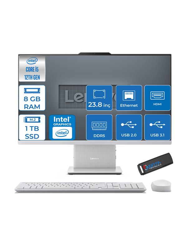 Lenovo Ideacentre Aıo 24IRH9 Intel Core I3-1315U 8gb Ddr5 1tb SSD 23.8" Freedos F0HN0052TRF01 + Zetta USB Bellek - Image 1