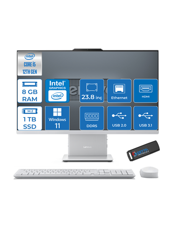 Lenovo Ideacentre Aıo 24IRH9 Intel Core I3-1315U 8gb Ddr5 1tb SSD 23.8" Windows 11 Pro F0HN0052TRWP01 + Zetta USB Bellek - Image 1