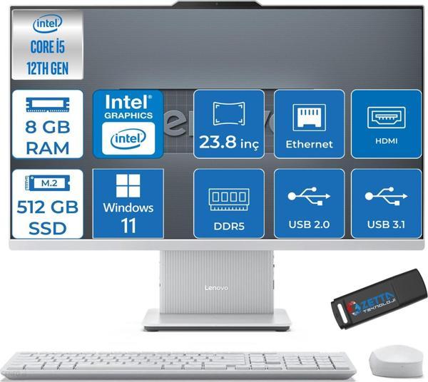 Lenovo Ideacentre Aıo 24IRH9 Intel Core I3-1315U 8gb Ddr5 512GB SSD 23.8" W11PRO F0HN0052TRWH15 + Zetta USB Bellek - Image 1