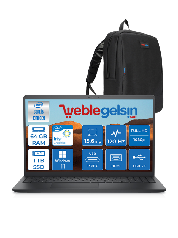Dell Inspiron 3530 Intel Core I5-1334U 64GB 1tb SSD 15.6" 120Hz Fhd Windows 11 Pro I35303407WP08 + Zetta Çanta - Image 1