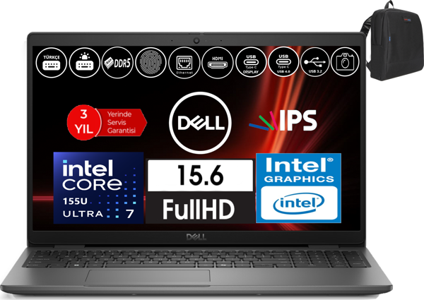 Dell Latitude 3550 Intel Core Ultra 7 155U 48GB Ddr5 256GB SSD  15.6" Fhd IPS Freedos WXCTO355015_VP11+ZETTAÇANTA - Image 1