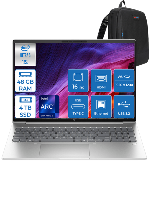 Hp Probook 460 G11 Ultra 5 125U Ddr5 48GB 4tb SSD Aı Boost 16 Wuxga IPS Windows 11 Pro 9Y7S7ETP16 + Zettaçanta - Image 1