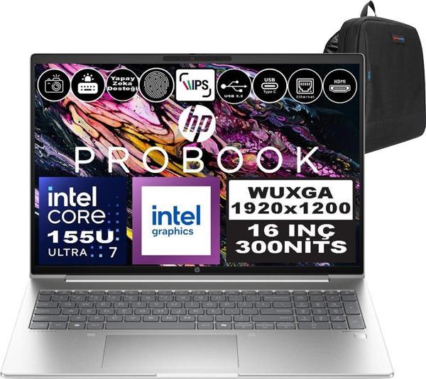 Hp Probook 460 G11 Intel Core Ultra 7 155U Ddr5 96GB 512GB SSD Intel® Aı Boost 16" Wuxga IPS Windows 11 Pro Taşınabilir Bilgisayar A23BCEAP31 + Zetta Çanta - Image 1