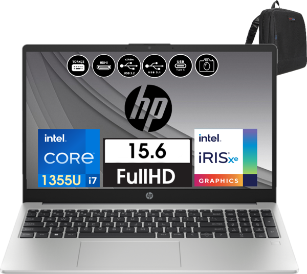 Hp 250 G10 Intel Core I7-1355U 32GB 512GB SSD 15.6" Fdos Fhd Taşınabilir Bilgisayar 99G1E6ET12 + Zetta Çanta - Image 1