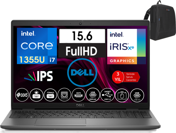 Dell Latitude 3550 Intel Core I7 1355U 96GB Ddr5 2tb SSD 15.6" Fhd IPS Freedos Taşınabilir Bilgisayar WN012L54501424 + Zetta Çanta - Image 1