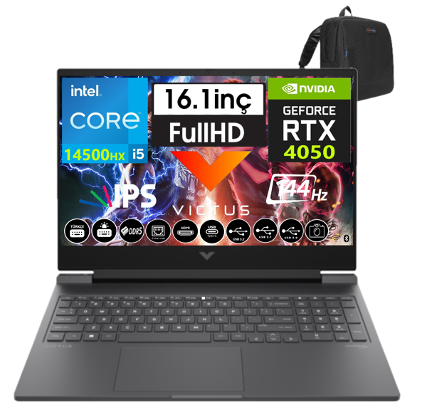 Hp Victus Gaming 16-R1062NT I5-14500HX 96GB Ddr5 1tb SSD 6GB/RTX4050 WINDOWS11PRO 16.1" 144 Hz Fhd IPS Taşınabilir Bilgisayar 99J264EA58 + Weblegelsin Çanta - Image 1