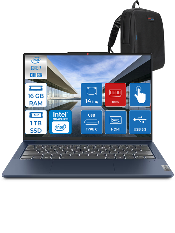 Lenovo Ideapad Slim 5 I7 13620H 16GB Lpddr5 1tb SSD WIN11HOME 14" OLED Wuxga IPS Dokunmatik ID83KX003TTRP02+Zettaçanta - Image 1