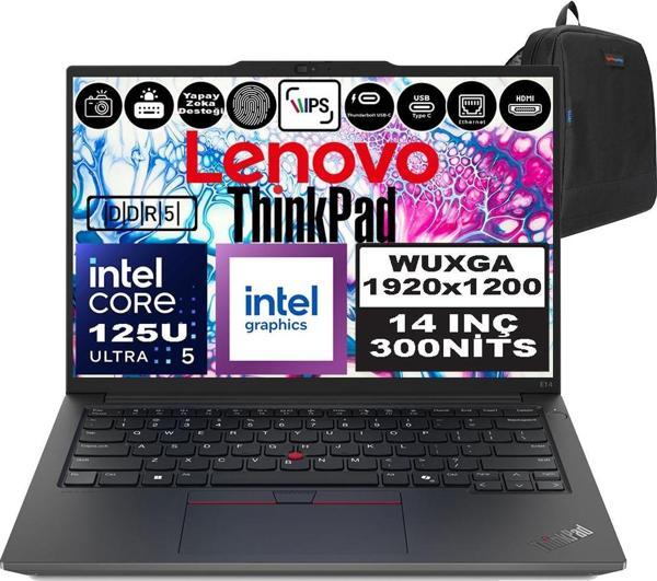 Lenovo Thinkpad E14 Gen6 Intel Core Ultra 7 155H Ddr5 24GB 1tb SSD Intel® Aı Boost 14" Wuxga IPS Freedos Taşınabilir Bilgisayar 21M70031TXF06 + Zetta Çanta - Image 1