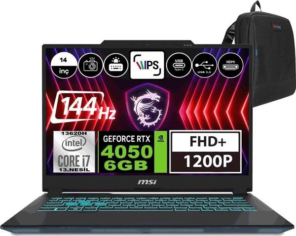 Msı Cyborg 14 Intel Core I7 13620H 32GB 2tb SSD RTX4050-6GB Windows 11 Home 14" Fhd + 144Hz Taşınabilir Bilgisayar A13VE054XTRWH07 + Zetta Çanta - Image 1