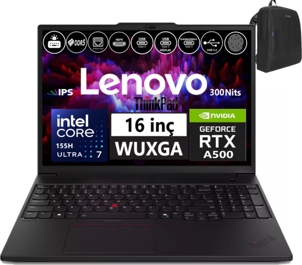 Lenovo Thinkpad P16S Gen3 Intel Ultra 7 155H 64GB 5600MHZ 512GB SSD SSD Nvıdıa 4GB/RTX500ADA W11PRO Workstation Bilgisayar WS21KS0000TX09 + Zetta Çanta - Image 1