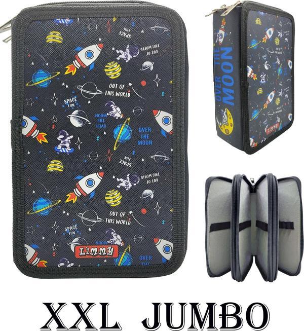 XL Jumbo Model Astronot Kalem Kutusu Organizer Kalemkutu 3 Bölmeli Kalemlik Siyah - Image 1