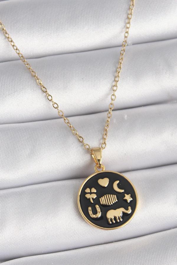 316L Çelik Gold Renk Siyah Şans Kolyesi - TJ-BKO9547 - Image 1