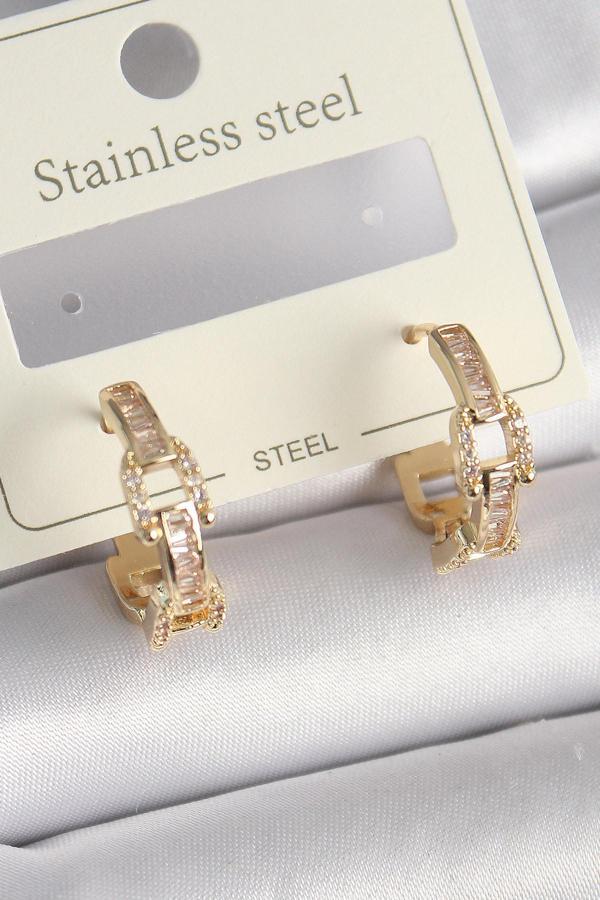 Pirinç Gold Renk Zirkon Taşlı Zincir Model Kadın Küpe - TJ-BKP9735 - Image 1