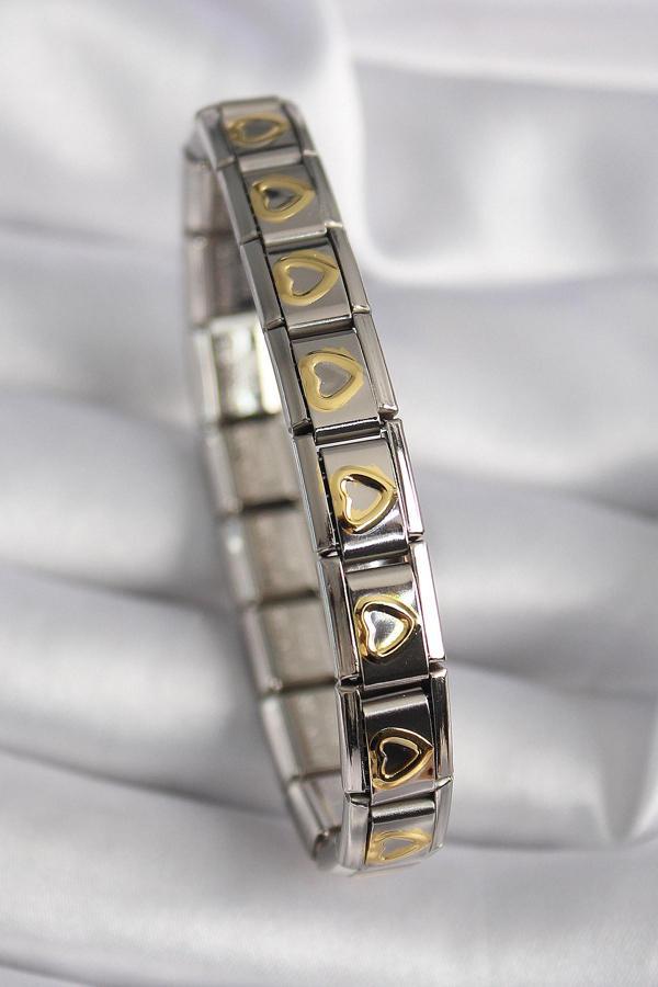 316L Çelik Gümüş Renk Gold Kalp İşleme Nomination Model Kadın Bileklik - TJ-BB6481 - Image 1