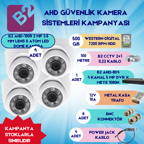 B2 Ahd 4 DomeKamera 4 Kanal Güvenlik Dome Kamera Setleri - Image 1