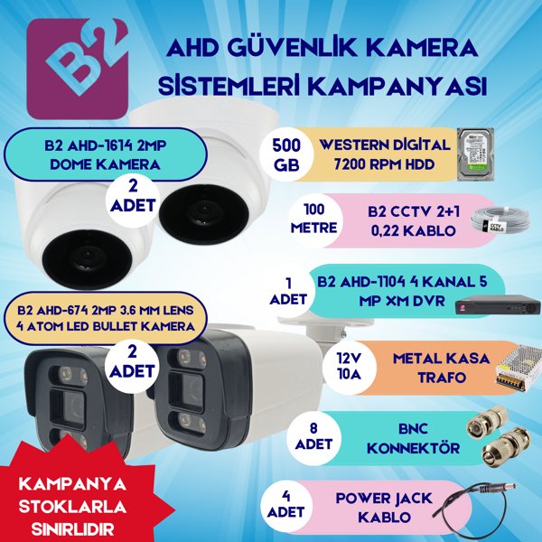 B2 Ahd 4 Kamera 4 Kanal Güvenlik Kamera Setleri - Image 1