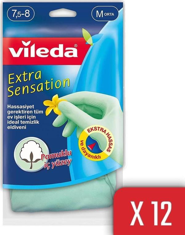 Vileda 12 Paket Extra Sensation Orta Boy Bulaşık Eldiveni - Image 1