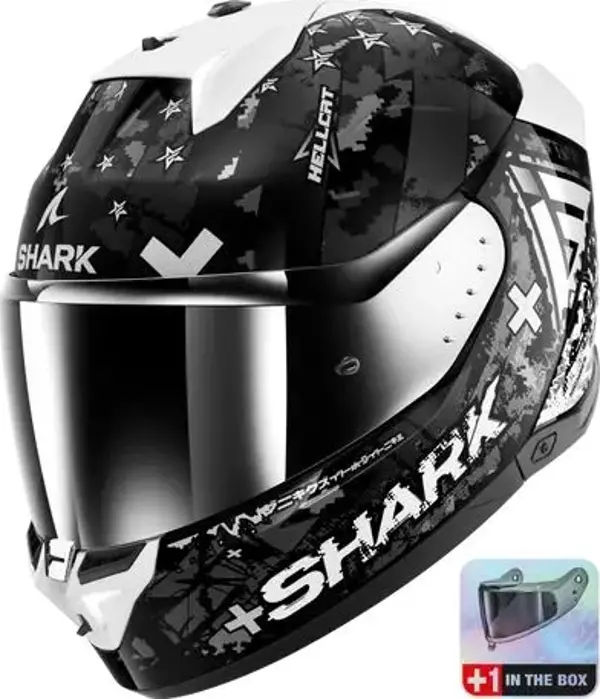 0342 SHARK SKWAL İ3 HELLCAT KAPALI KASK MAT SİYAH BEYAZ - Image 1