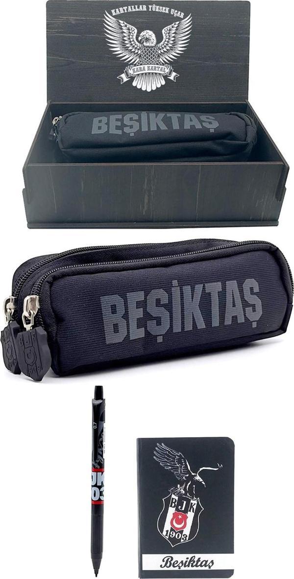 Beşiktaş Orijinal Kalemlik Set 2 Bölmeli Kalem Kutusu Ahşap Kutulu 2li Kırtasiye Hediye Set - Image 1