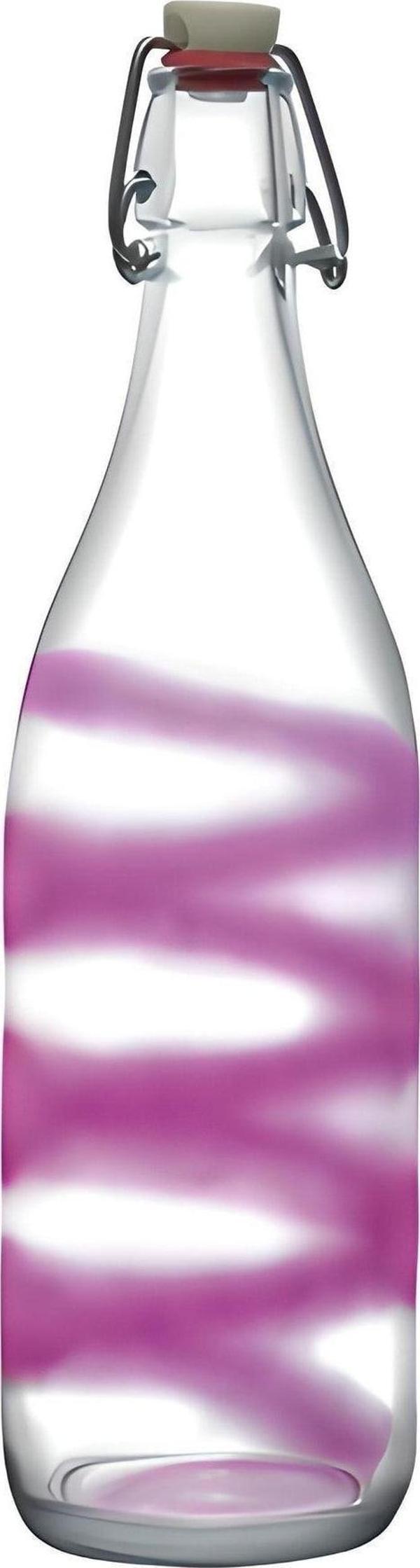 Paşabahçe 80326 Basic Kapaklı Cam Şişe 1 Lt Fuşya Desenli - Image 1