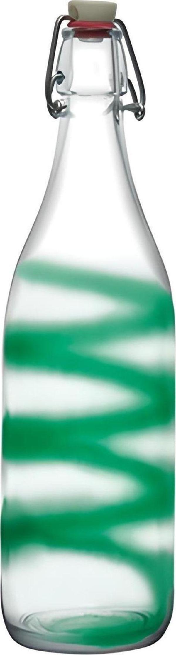 Paşabahçe 80326 Basic Kapaklı Cam Şişe 1 Lt Yeşil Desenli - Image 1