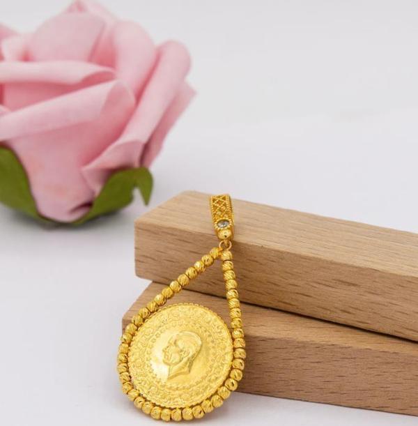 22 Ayar Altın Kolye Yarım Altınlı Dorika Çerçeve Kadın Kolye Kolye Ucu - Image 1