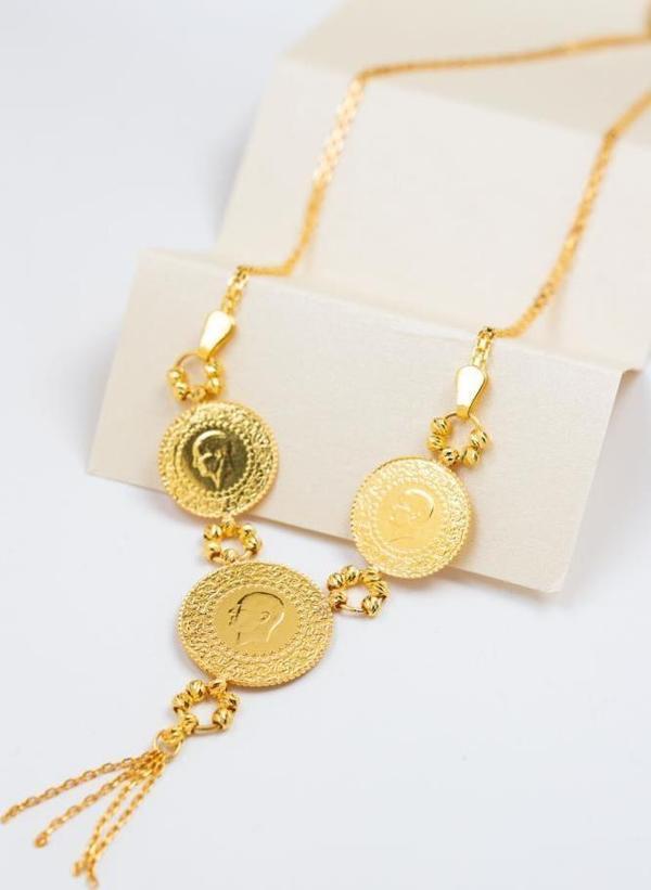 22 Ayar Altın Ortası Yarım Altın Çeyrek Altınlı Kolye LKKLY1130 - Image 1