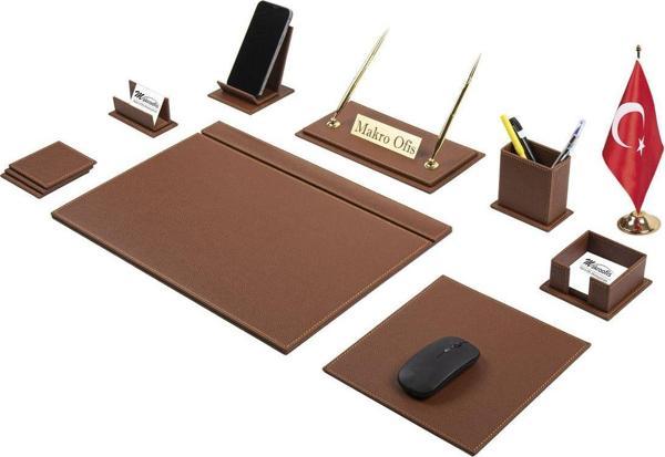 Makro Ofis G101 Deri Sümen Takımı 11 Parça Taba Full Set - Image 1