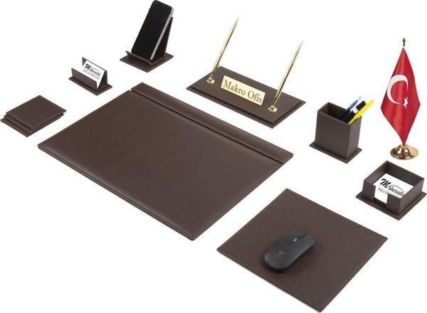 Makro Ofis G101 Deri Sümen Takımı 11 Parça Kahve Full Set - Image 1