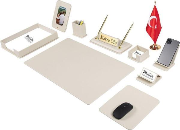 Makro Ofis Dora Sümen Takımı 12 parça Krem Masa Bayraklı - Image 1