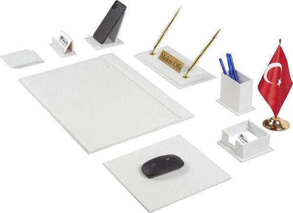 Makro Ofis G101 Deri Sümen Takımı 11 Parça Beyaz Full Set - Image 1