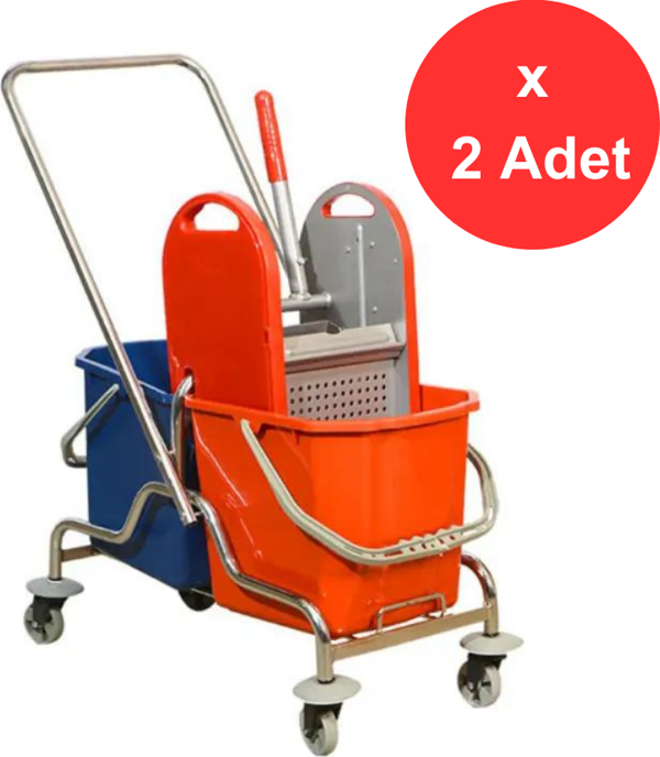 Nossa Krom Çift Kovalı Temizlik Seti Arabası Ekstra, Çelik Presli x 2 Adet - Image 1