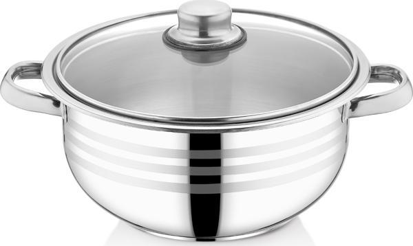 Bestinox 22x11 cm Boru Kulplu Cam Kapaklı Çelik Derin Tencere-3.9 Litre - Image 1